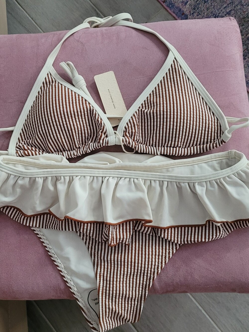 NWT. SMALL SEA MOLLY 2 PIECE BIKINI BATHING SUIT. BURGANDY AND CREAM COLOR